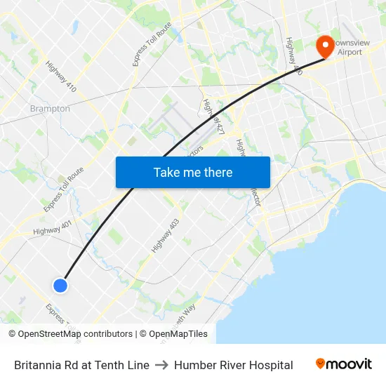 Britannia Rd at Tenth Line to Humber River Hospital map
