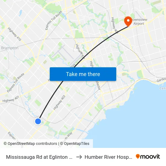 Mississauga Rd at Eglinton Ave to Humber River Hospital map