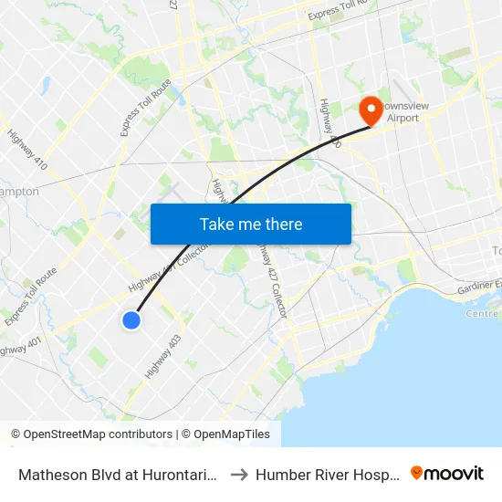 Matheson Blvd at Hurontario St to Humber River Hospital map
