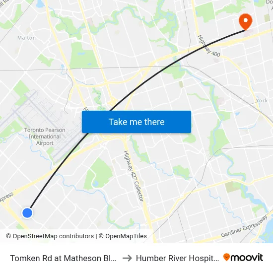 Tomken Rd at Matheson Blvd to Humber River Hospital map