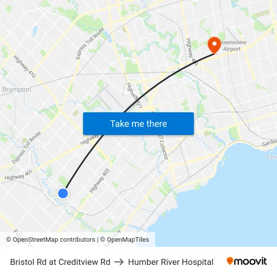 Bristol Rd at Creditview Rd to Humber River Hospital map