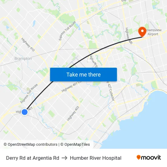 Derry Rd at Argentia Rd to Humber River Hospital map