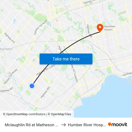 Mclaughlin Rd at Matheson Blvd to Humber River Hospital map