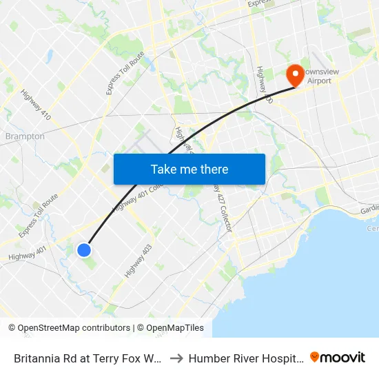 Britannia Rd at Terry Fox Way to Humber River Hospital map