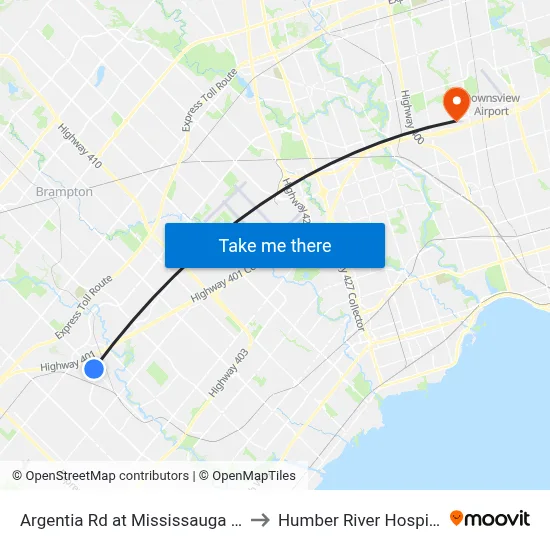 Argentia Rd at Mississauga Rd to Humber River Hospital map