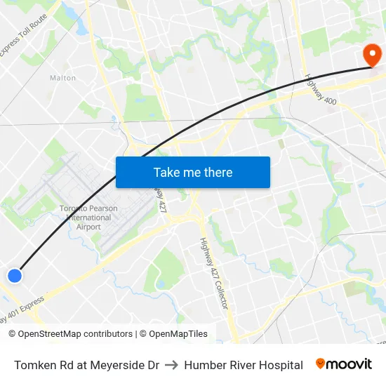 Tomken Rd at Meyerside Dr to Humber River Hospital map