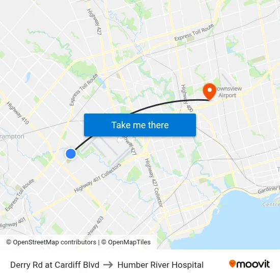 Derry Rd at Cardiff Blvd to Humber River Hospital map