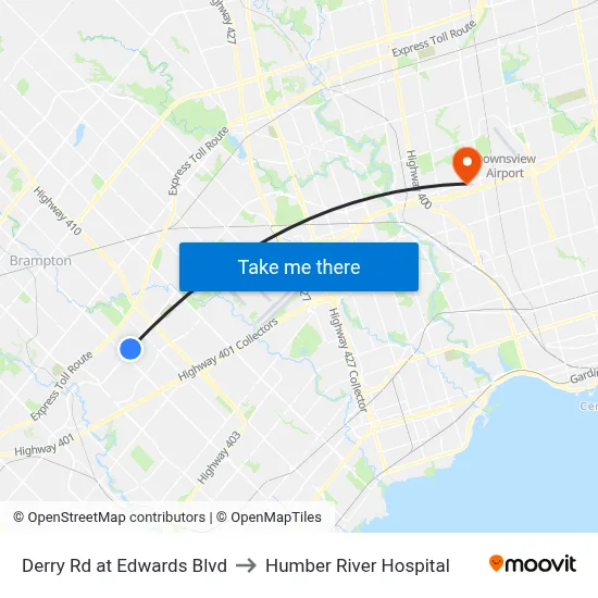 Derry Rd at Edwards Blvd to Humber River Hospital map
