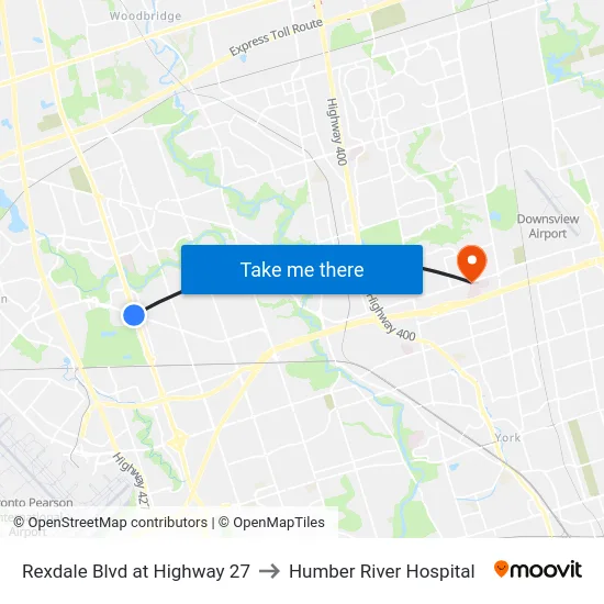 Rexdale Blvd at Highway 27 to Humber River Hospital map