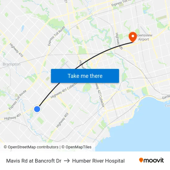 Mavis Rd at Bancroft Dr to Humber River Hospital map