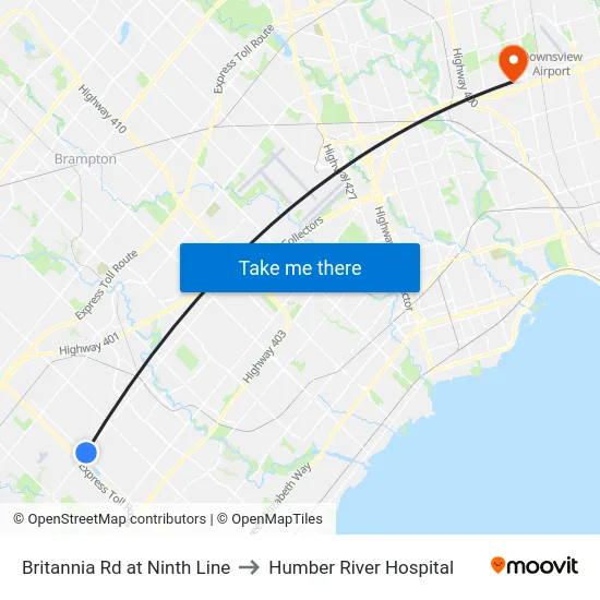 Britannia Rd at Ninth Line to Humber River Hospital map