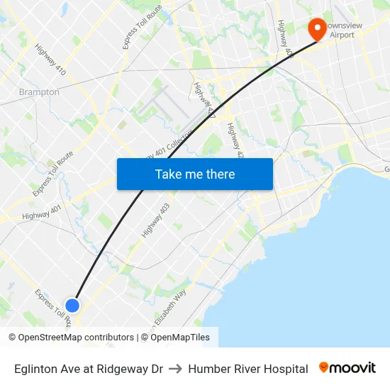 Eglinton Ave at Ridgeway Dr to Humber River Hospital map