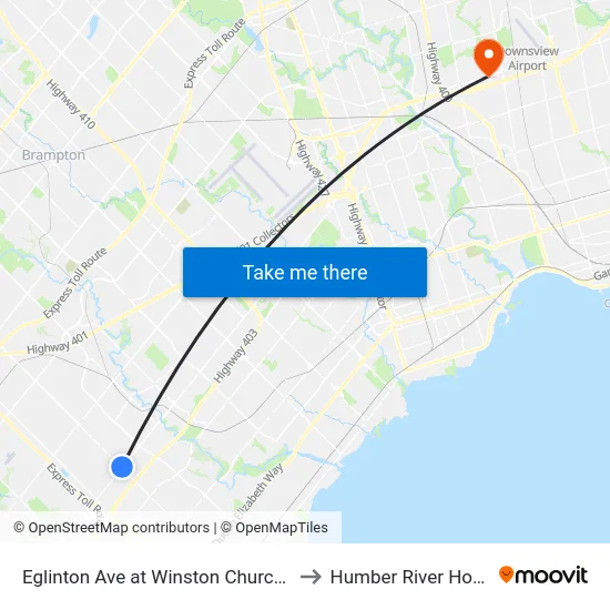 Eglinton Ave at Winston Churchill Blvd to Humber River Hospital map