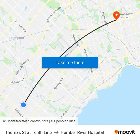 Thomas St at Tenth Line to Humber River Hospital map