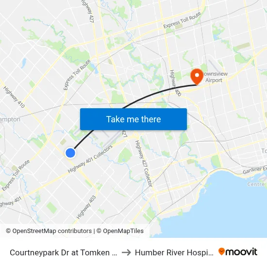 Courtneypark Dr at Tomken Rd to Humber River Hospital map