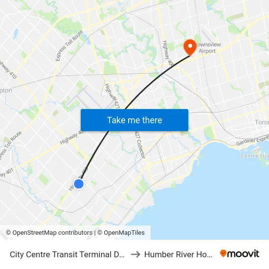 City Centre Transit Terminal Drop Off to Humber River Hospital map