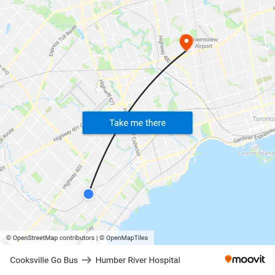 Cooksville Go Bus to Humber River Hospital map