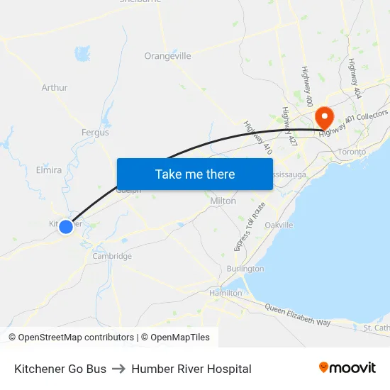 Kitchener Go Bus to Humber River Hospital map