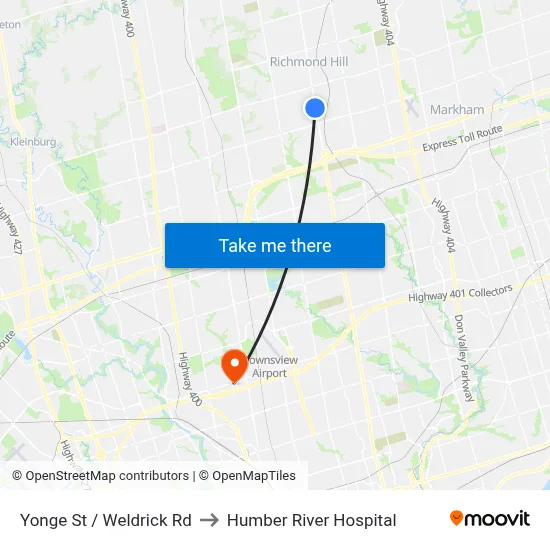Yonge St / Weldrick Rd to Humber River Hospital map