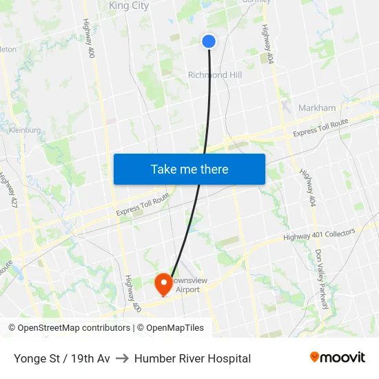 Yonge St / 19th Av to Humber River Hospital map