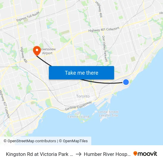 Kingston Rd at Victoria Park Ave to Humber River Hospital map