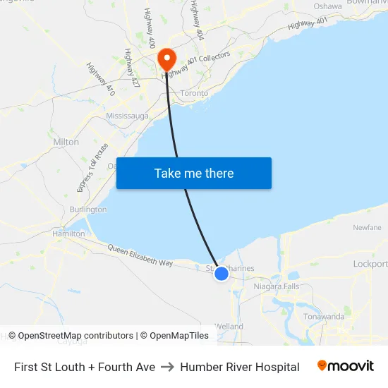 First St Louth + Fourth Ave to Humber River Hospital map