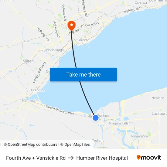 Fourth Ave + Vansickle Rd to Humber River Hospital map