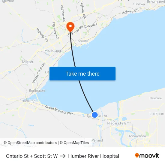 Ontario St + Scott St W to Humber River Hospital map