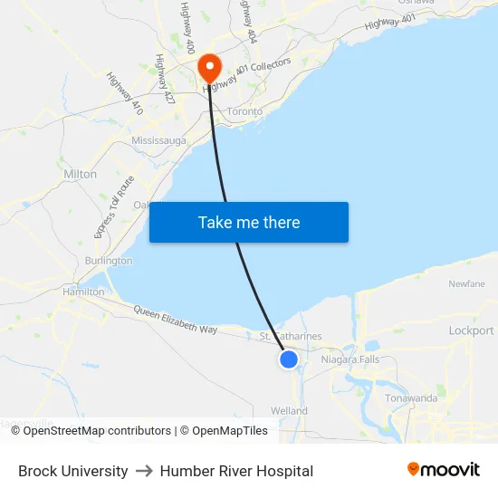 Brock University to Humber River Hospital map
