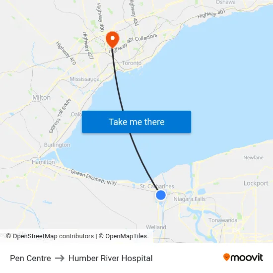 Pen Centre to Humber River Hospital map