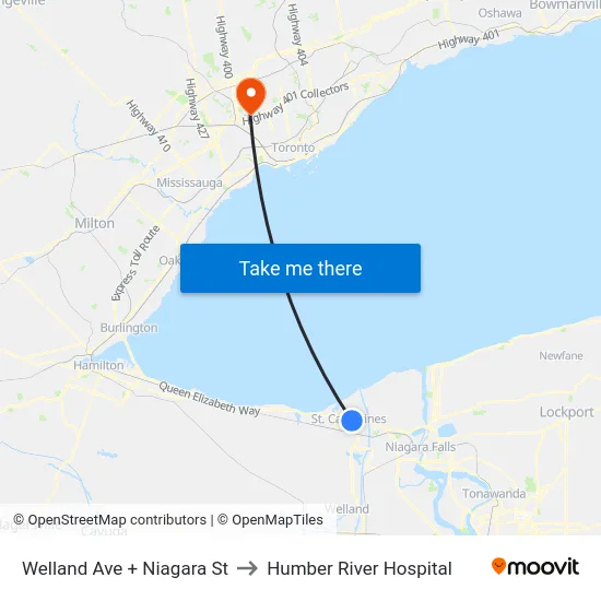 Welland Ave + Niagara St to Humber River Hospital map