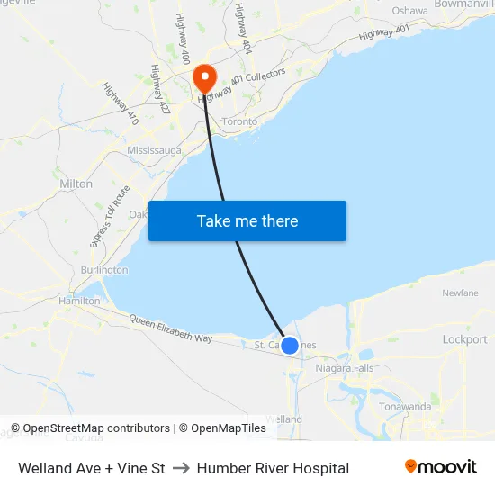 Welland Ave + Vine St to Humber River Hospital map