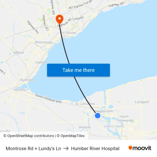 Montrose Rd + Lundy's Ln to Humber River Hospital map