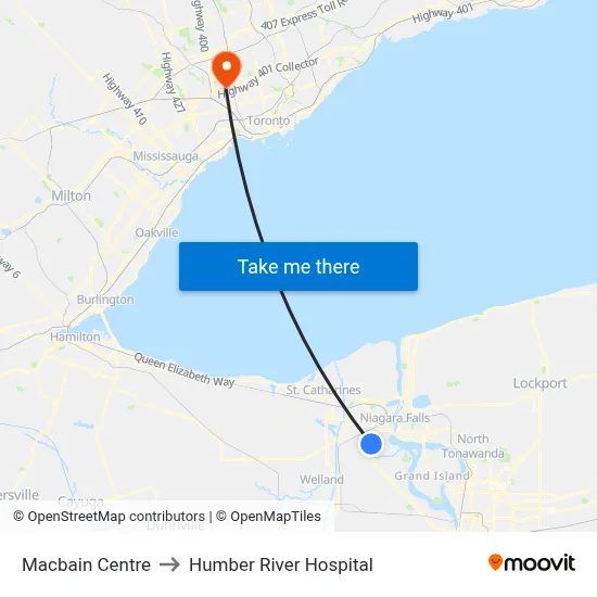Macbain Centre to Humber River Hospital map