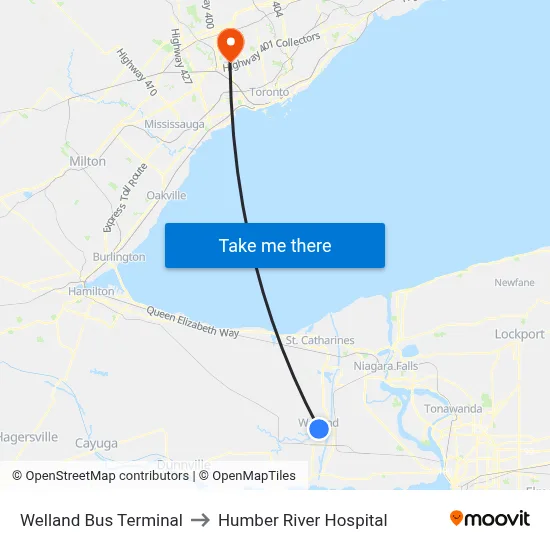 Welland Bus Terminal to Humber River Hospital map