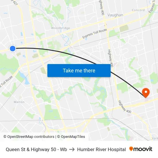 Queen St & Highway 50 - Wb to Humber River Hospital map