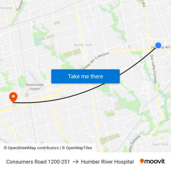 Consumers Road 1200-251 to Humber River Hospital map