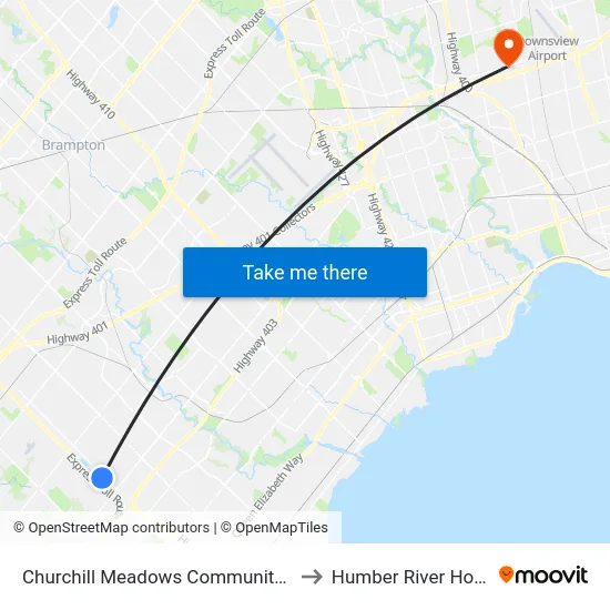 Churchill Meadows Community Centre to Humber River Hospital map