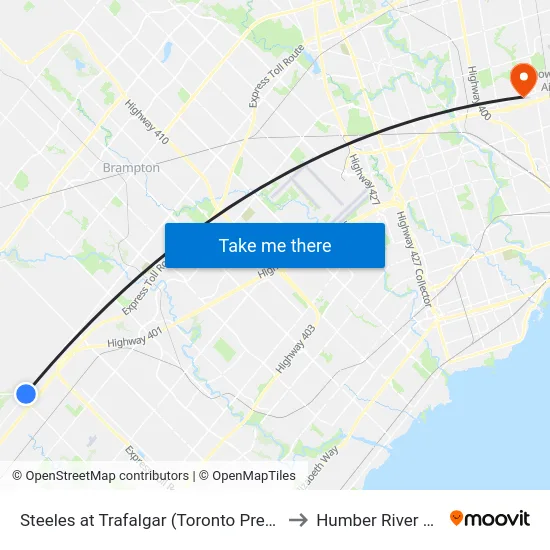 Steeles at Trafalgar (Toronto Premium Outlets) to Humber River Hospital map