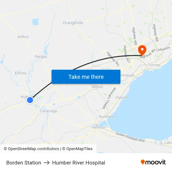 Borden Station to Humber River Hospital map