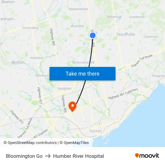 Bloomington Go to Humber River Hospital map
