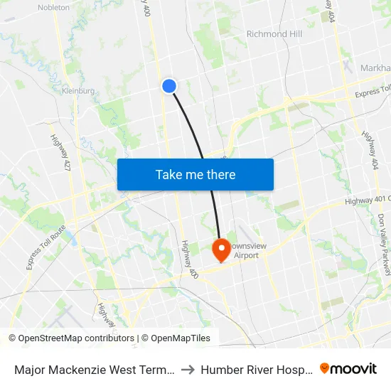 Major Mackenzie West Terminal to Humber River Hospital map