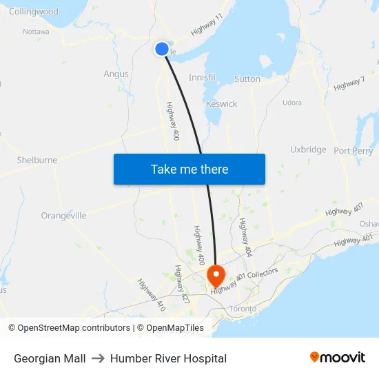 Georgian Mall to Humber River Hospital map