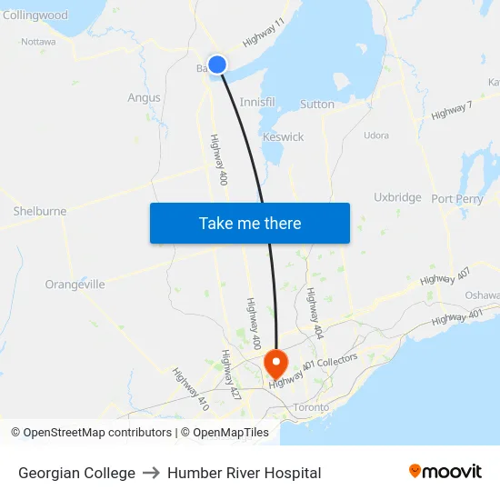 Georgian College to Humber River Hospital map