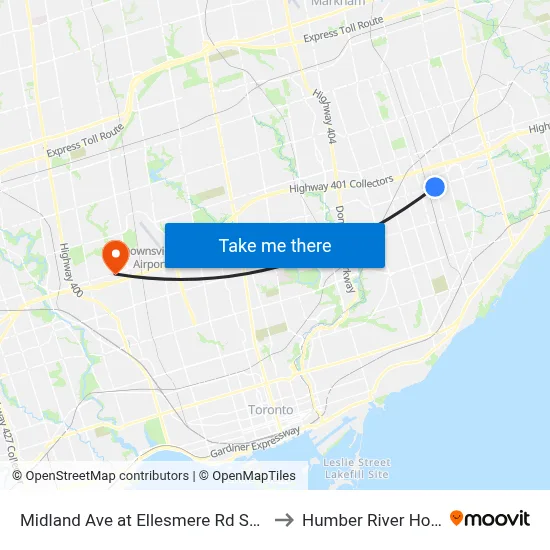 Midland Ave at Ellesmere Rd South Side to Humber River Hospital map