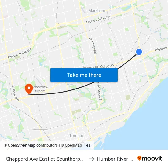 Sheppard Ave East at Scunthorpe Rd West Side to Humber River Hospital map