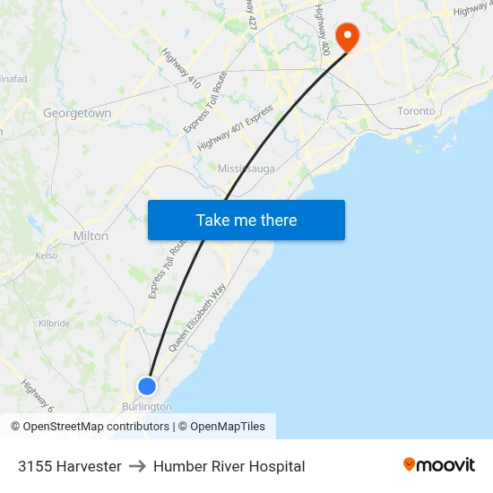 3155 Harvester to Humber River Hospital map