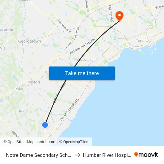 Notre Dame Secondary School to Humber River Hospital map