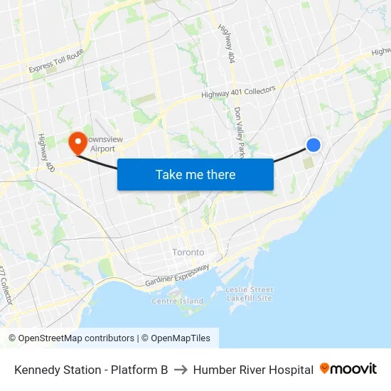 Kennedy Station - Platform B to Humber River Hospital map
