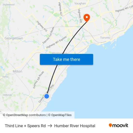 Third Line + Speers Rd to Humber River Hospital map